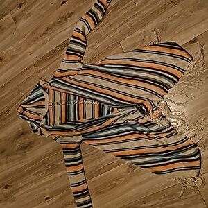 Striped Fringe Waterfall Hooded Cardigan Size XL Boho Hippie